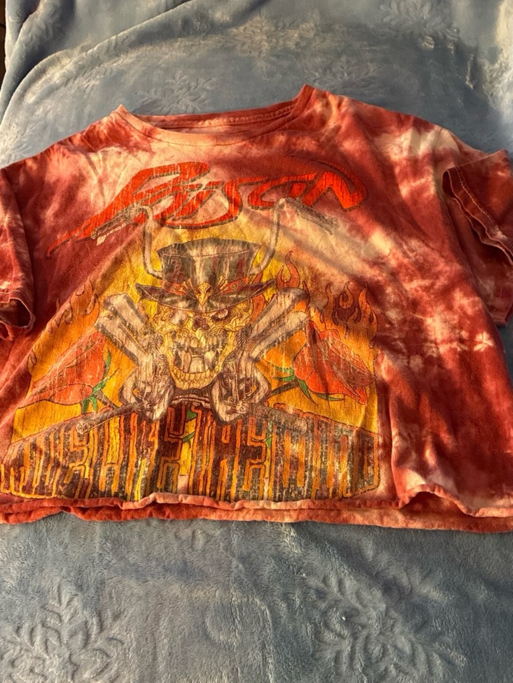 Tie-Dye Graphic Tee with Skull & Flames - Red